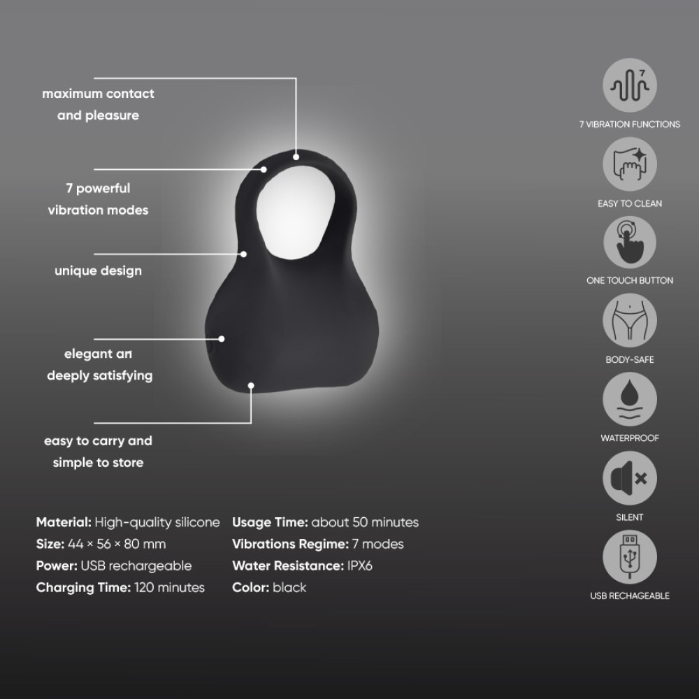 Эрекционные кольца с вибрацией - Эрекционное виброкольцо Sweet Em Silky Ring с пультом, чёрное, 7.6 х 5.7 см 2