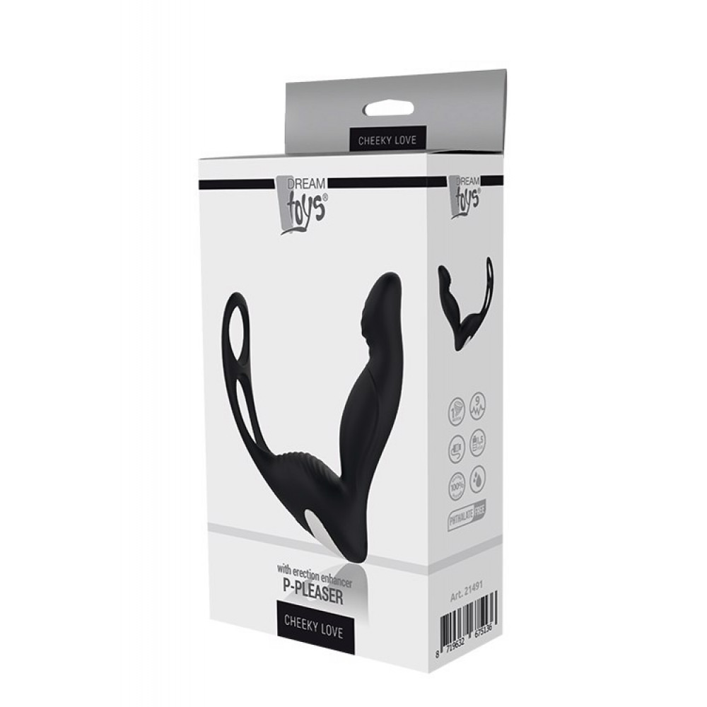  - Массажер простаты с вибрацией Dream Toys Cheeky Love P-Pleaser с кольцом для пениса и яичек, черный 2