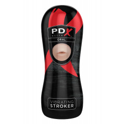 Мастурбатор-рот в черной колбе Pipedream PDX Elite с вибрацией, телесный