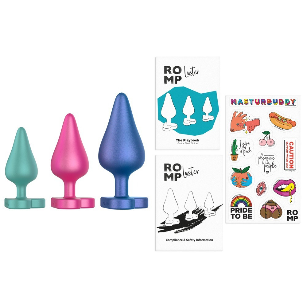Різне - Набір із 3 анальних пробок ROMP Luster різнокольорові 10