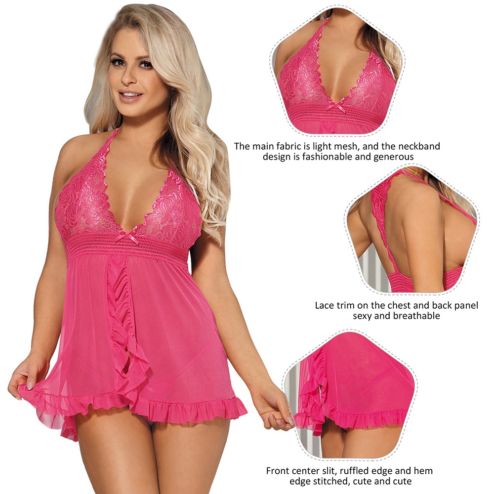 Різне - Пеньюар з трусиками Star Night з розрізом спереду та оборками, рожевий, XS-S 3