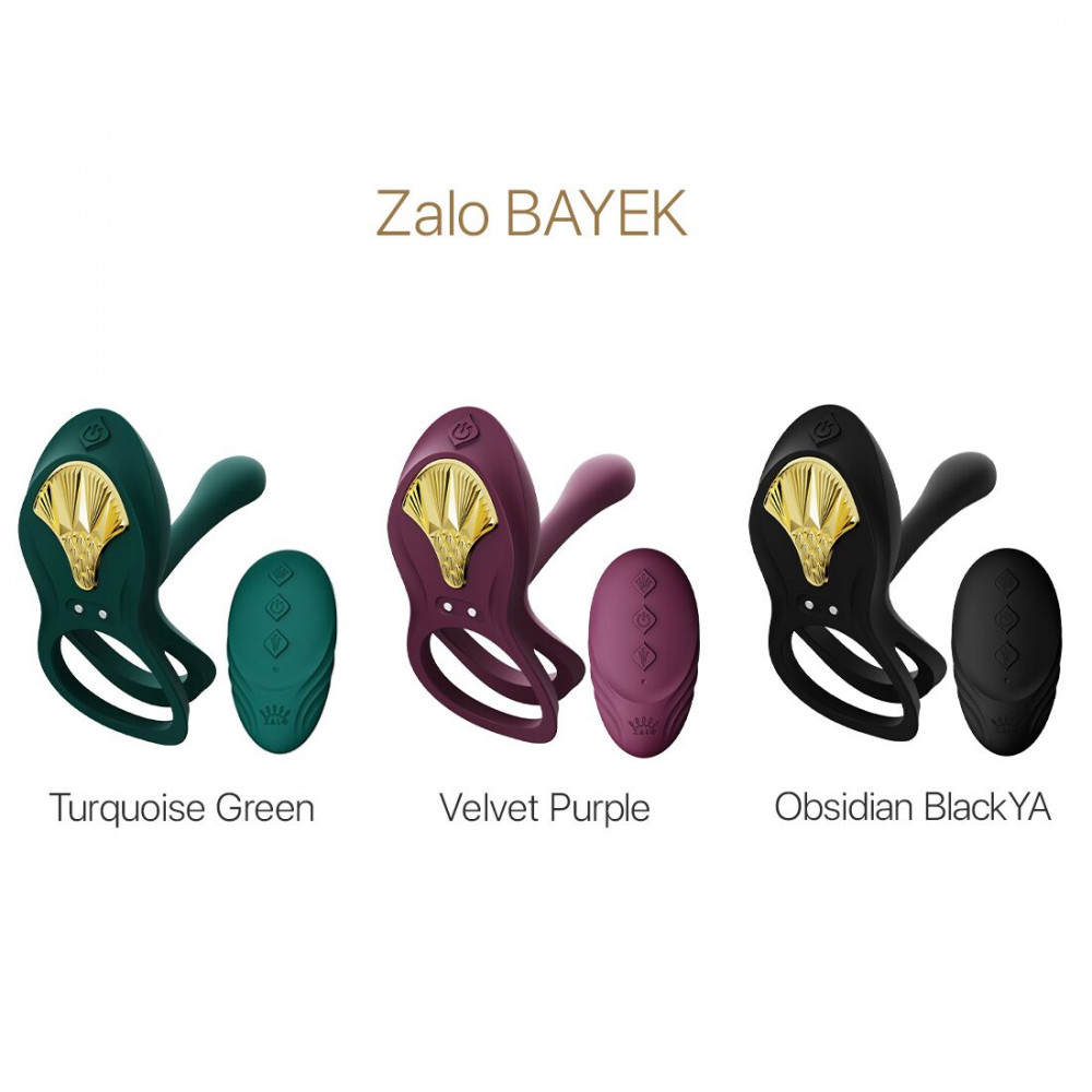 Эрекционные кольца с вибрацией - Смарт-эрекционное кольцо Zalo - BAYEK Velvet Purple, двойное с вводимой частью, пульт ДУ 1