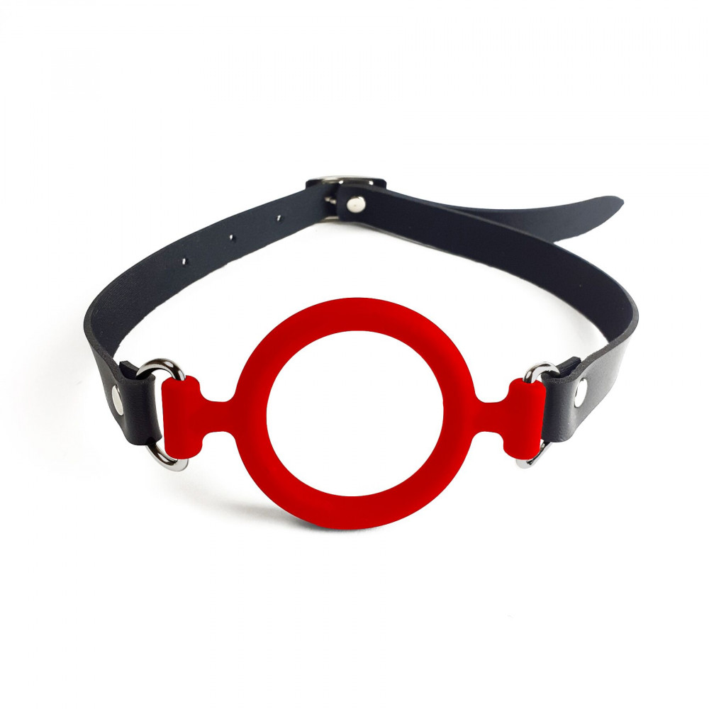 Кляп - Кляп силиконовое кольцо натуральная кожа, Gag ring внутренний диаметр кольца 40 мм, Красный 3