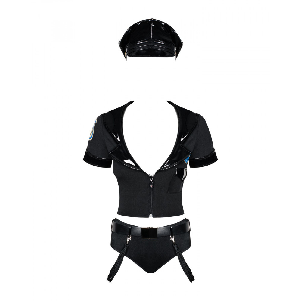 Эротические костюмы - Эротический костюм полицейского Obsessive Police set S/M, black, топ, шорты, кепка, пояс, портупея 4