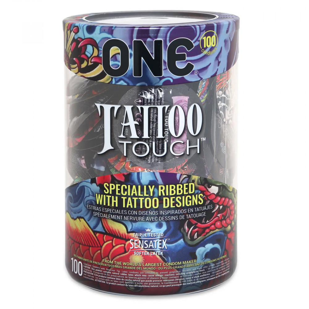 Презервативы - Набор презервативов ONE Tattoo Touch 100 шт, мегапак тюб