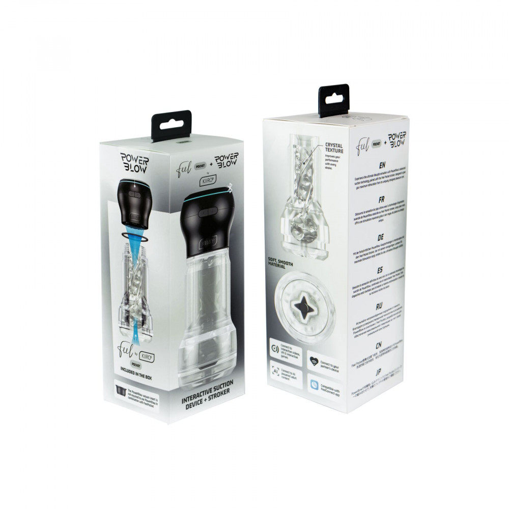 Мастурбаторы с вибрацией - Мастурбатор Kiiroo Feel Pocket Crystal с всасывающей интерактивной насадкой PowerBlow Combo Set 7