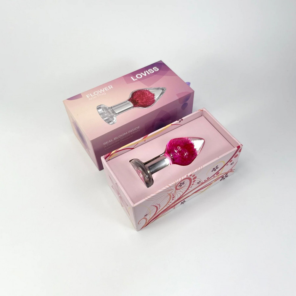 Анальные игрушки без вибрации - Роскошная анальная пробка Loviss Gomphrena Globosa Anal Plug с настоящим амарантом внутри 10
