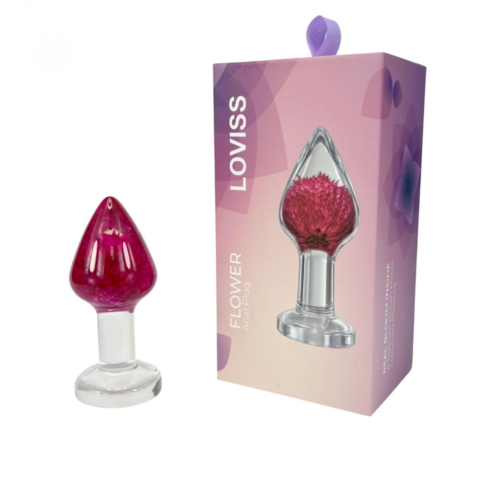 Анальные игрушки без вибрации - Роскошная анальная пробка Loviss Gomphrena Globosa Anal Plug с настоящим амарантом внутри