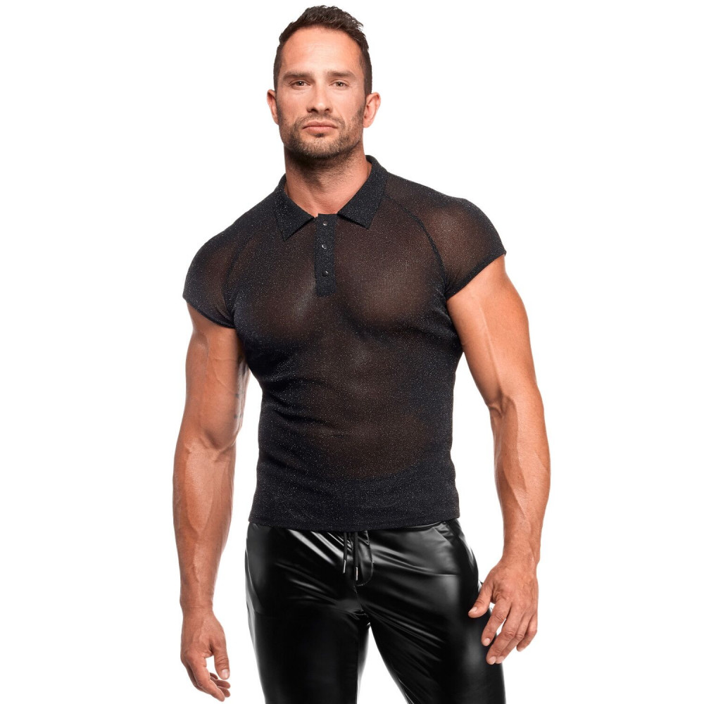 Чоловіча еротична білизна - Чоловіче поло Noir Handmade H082 Onyx veil polo XXL