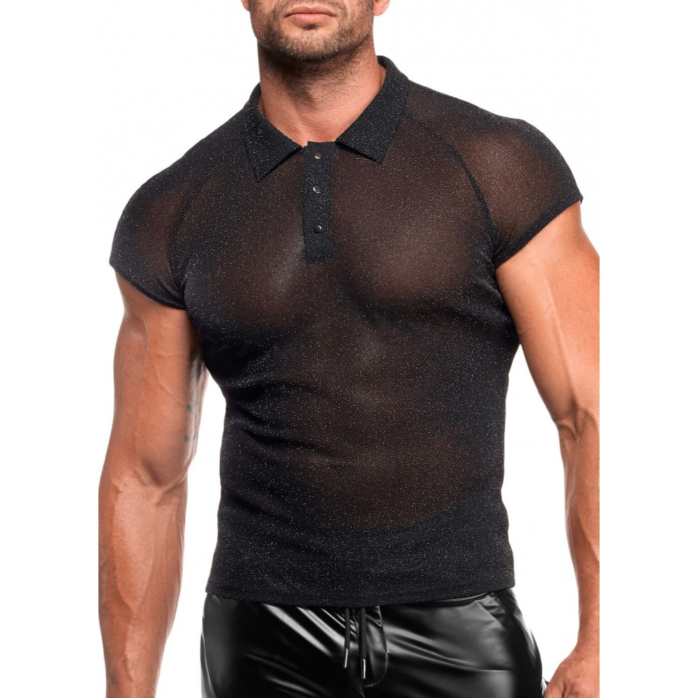 Чоловіча еротична білизна - Чоловіче поло Noir Handmade H082 Onyx veil polo XXL 3