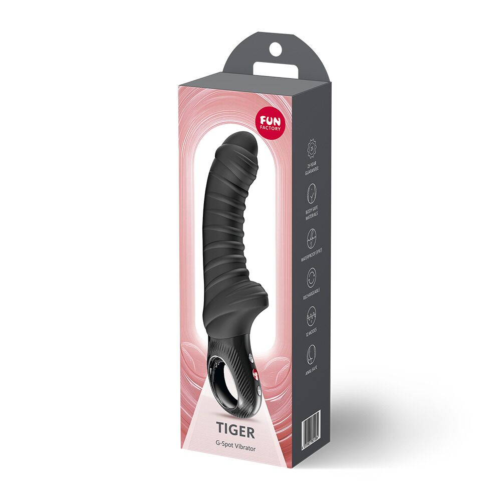 Классический вибратор - Вибратор для точки G Fun Factory TIGER Black, ребристый, подходит для анальной стимуляции 4