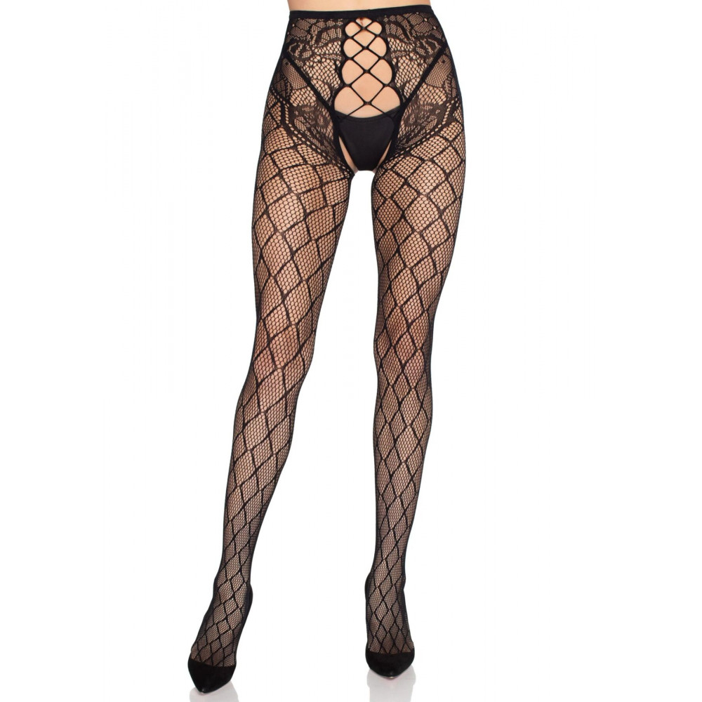 Панчохи - Колготки Leg Avenue Net Tights with Crotchless Panty One Size Black