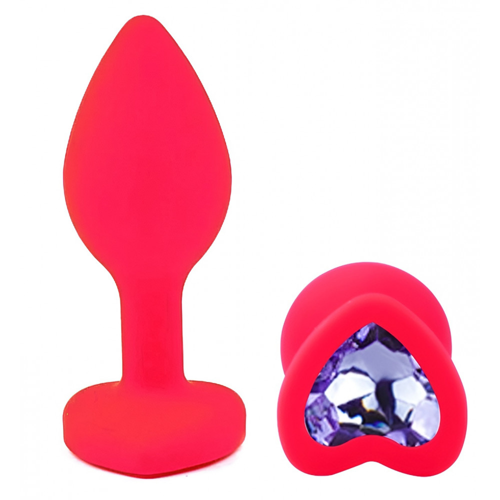 Анальные игрушки без вибрации - Силиконовая анальная пробка EGZO - Silicone Pink Heart Plug Amethyst, size S 3