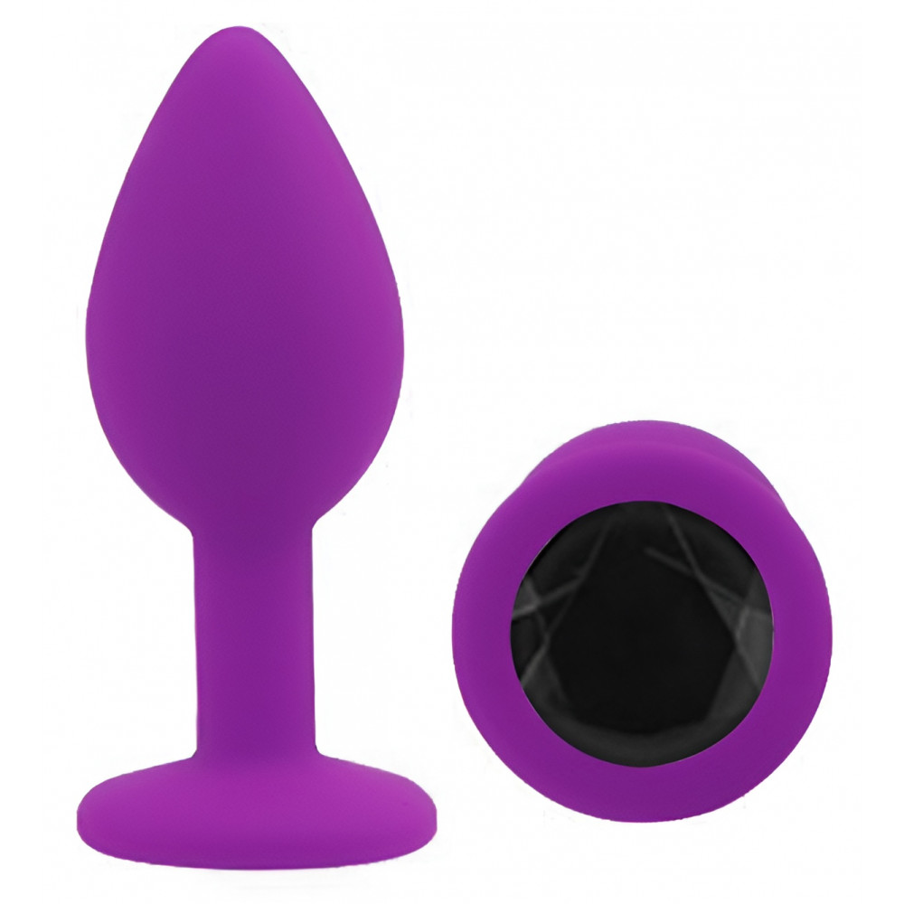 Анальные игрушки без вибрации - Силиконовая анальная пробка EGZO - Silicone Purple Round Plug Black, size S 3