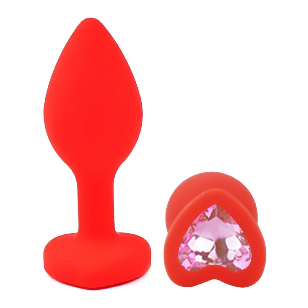 Анальные игрушки без вибрации - Силиконовая анальная пробка EGZO - Silicone Red Heart Plug Pink, size S 3
