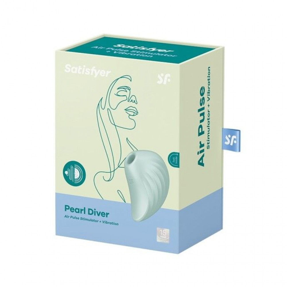 Вибраторы вакуумные - Вакуумный клиторальный стимулятор с вибрацией Satisfyer Pearl Diver Mint 1