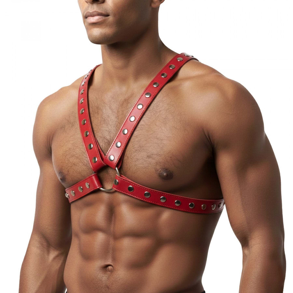  - Чоловіча портупея Art of Sex - Spartacus, екошкіра, колір червоний, розмір L-2XL