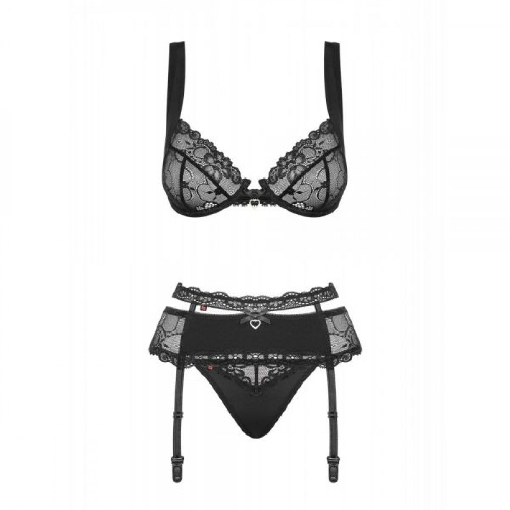 Эротическое белье - Комплект Obsessive Heartina 3 pcs set black S/M 1