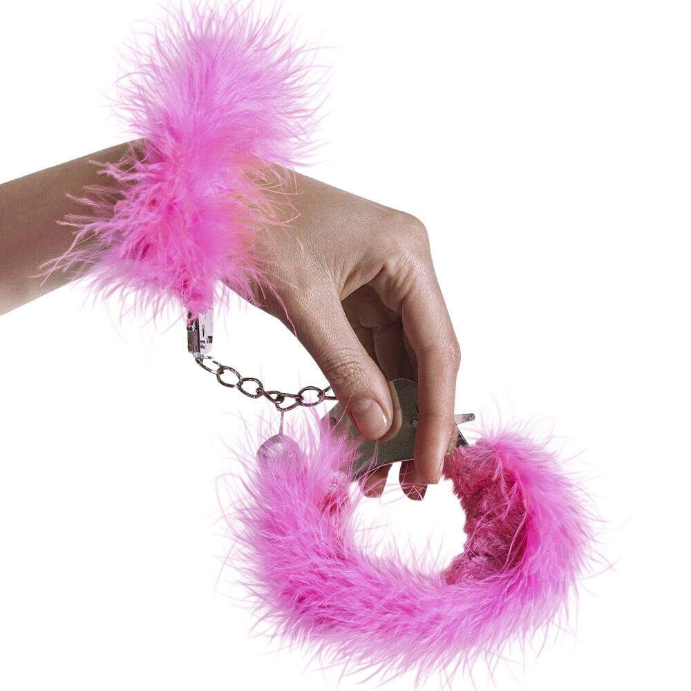 Наручники, веревки, бондажы, поножи - Наручники металлические Adrien Lastic Handcuffs Pink с розовой пушистой отделкой 2