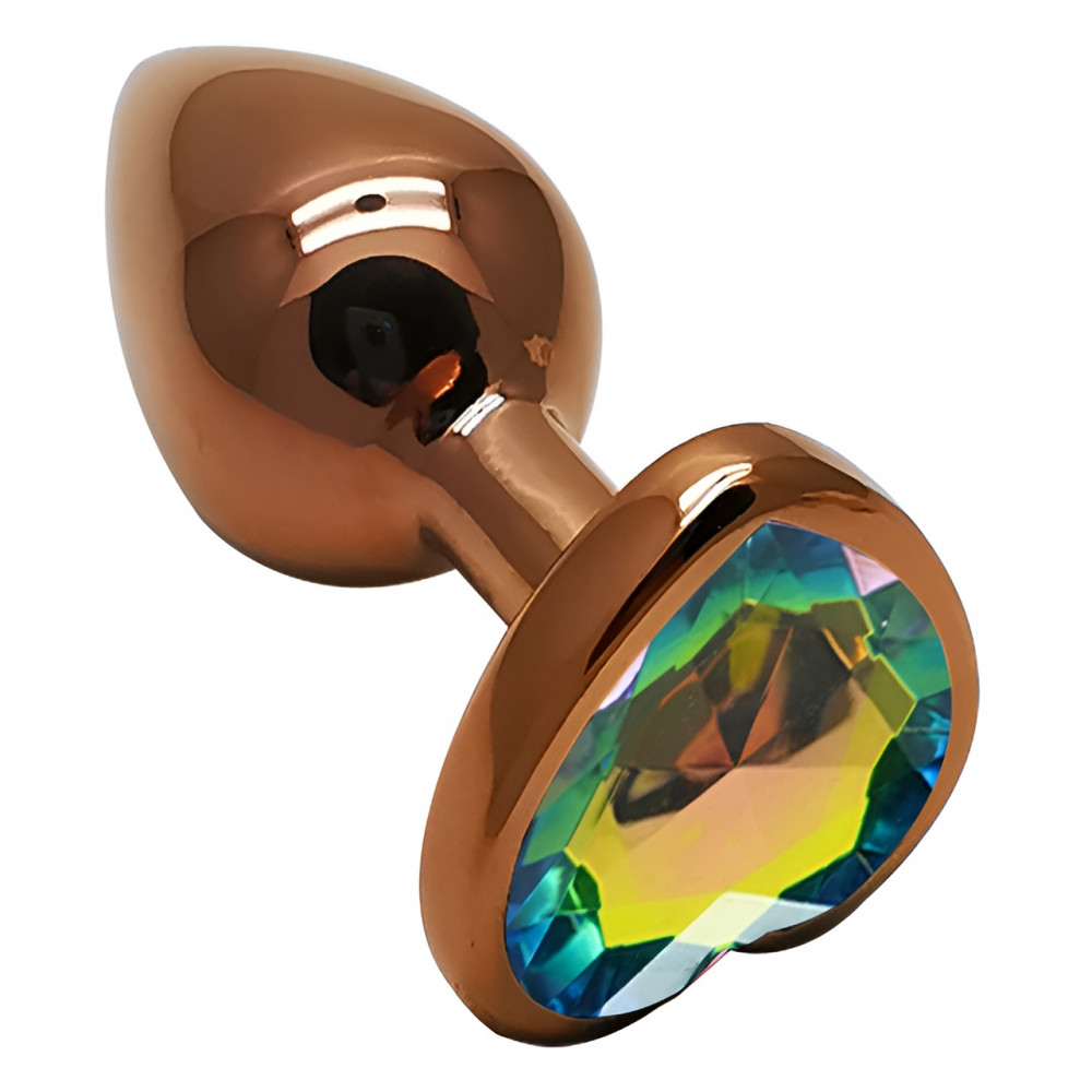 Анальные игрушки без вибрации - Анальная пробка с кристаллом EGZO - Dark Gold Heart Plug Rainbow, size S 4