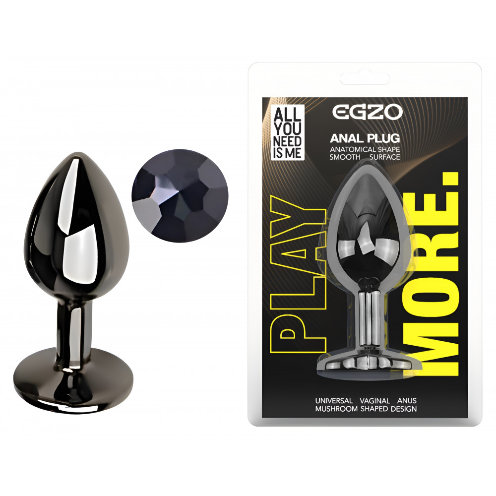 Анальные игрушки без вибрации - Анальная пробка с кристаллом EGZO - Dark Gray Round Plug Black, size S