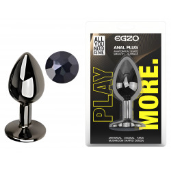 Анальная пробка с кристаллом EGZO - Dark Gray Round Plug Black, size S