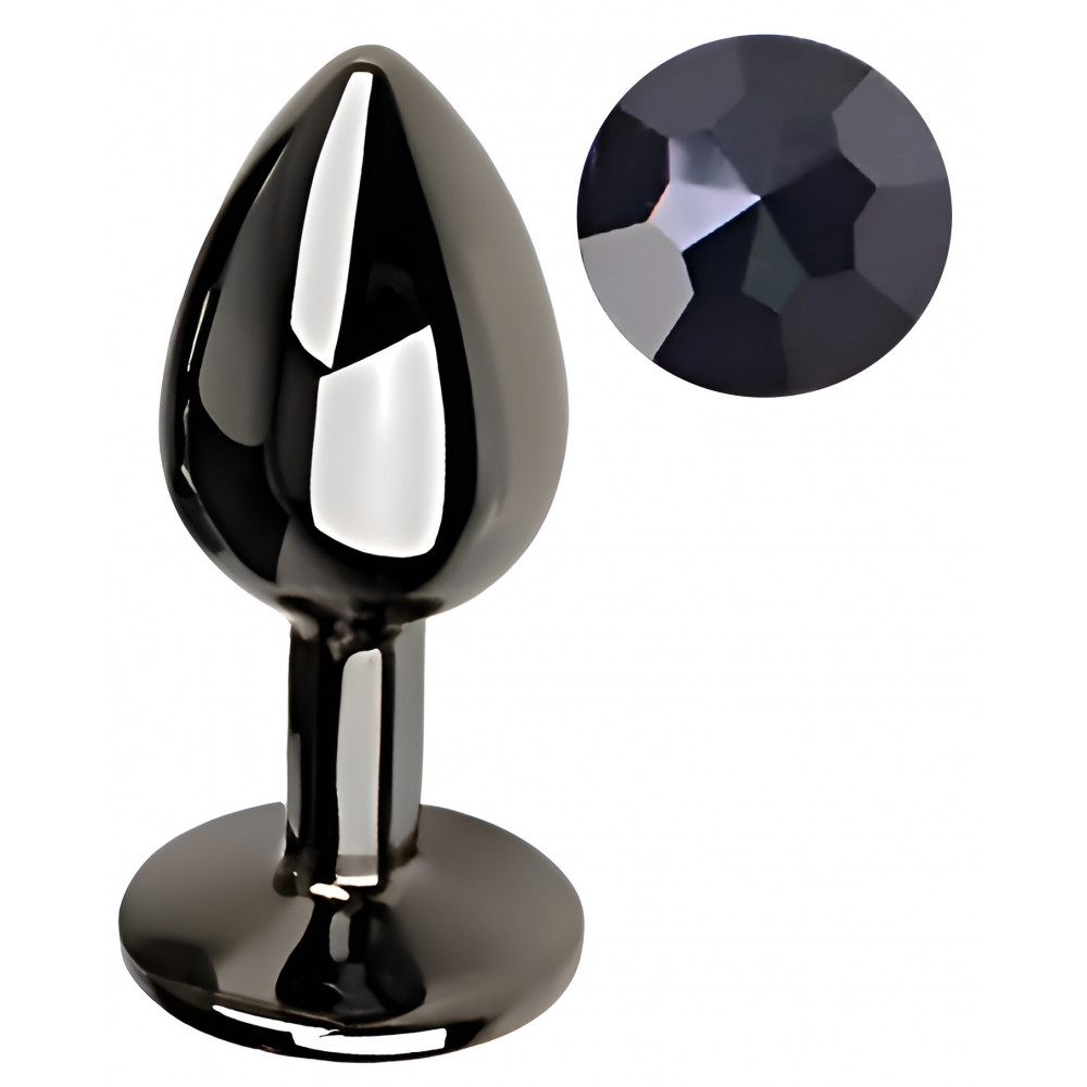 Анальные игрушки без вибрации - Анальная пробка с кристаллом EGZO - Dark Gray Round Plug Black, size S 5