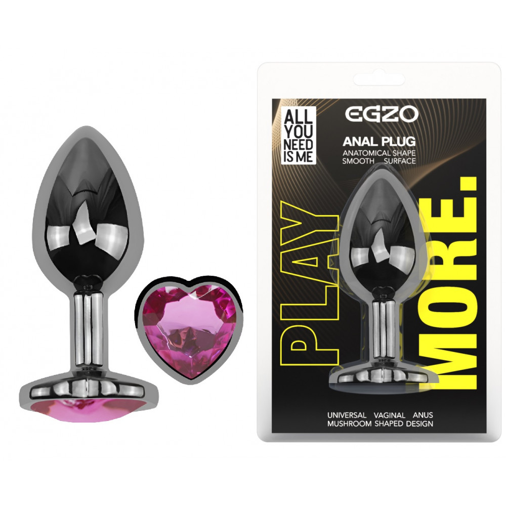  - Анальная пробка с кристаллом EGZO - Dark Silver Heart Plug Rose size M