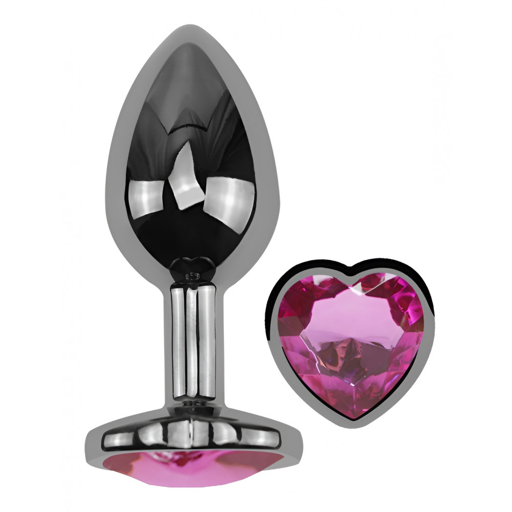  - Анальная пробка с кристаллом EGZO - Dark Silver Heart Plug Rose size M 1