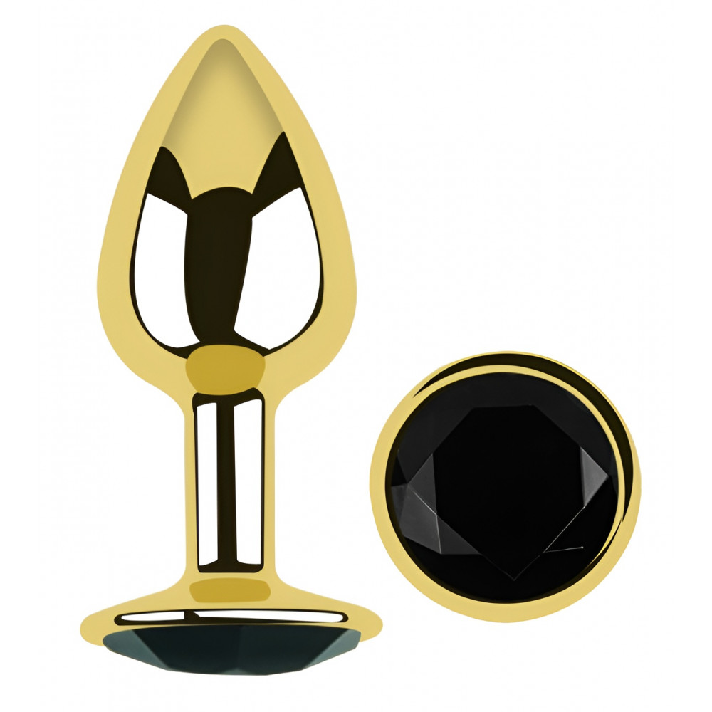 Анальные игрушки без вибрации - Анальная пробка с кристаллом EGZO - Gold Round Plug Black size S 4