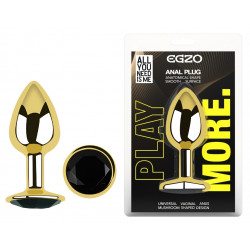 Анальная пробка с кристаллом EGZO - Gold Round Plug Black size S