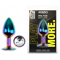 Анальная пробка с кристаллом EGZO - Multicolor Round Plug Clear size S