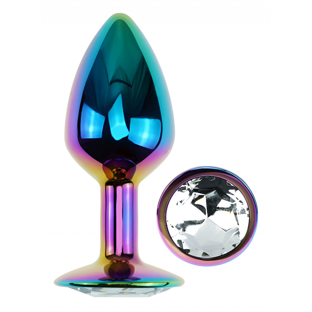 Анальные игрушки без вибрации - Анальная пробка с кристаллом EGZO - Multicolor Round Plug Clear size S 4