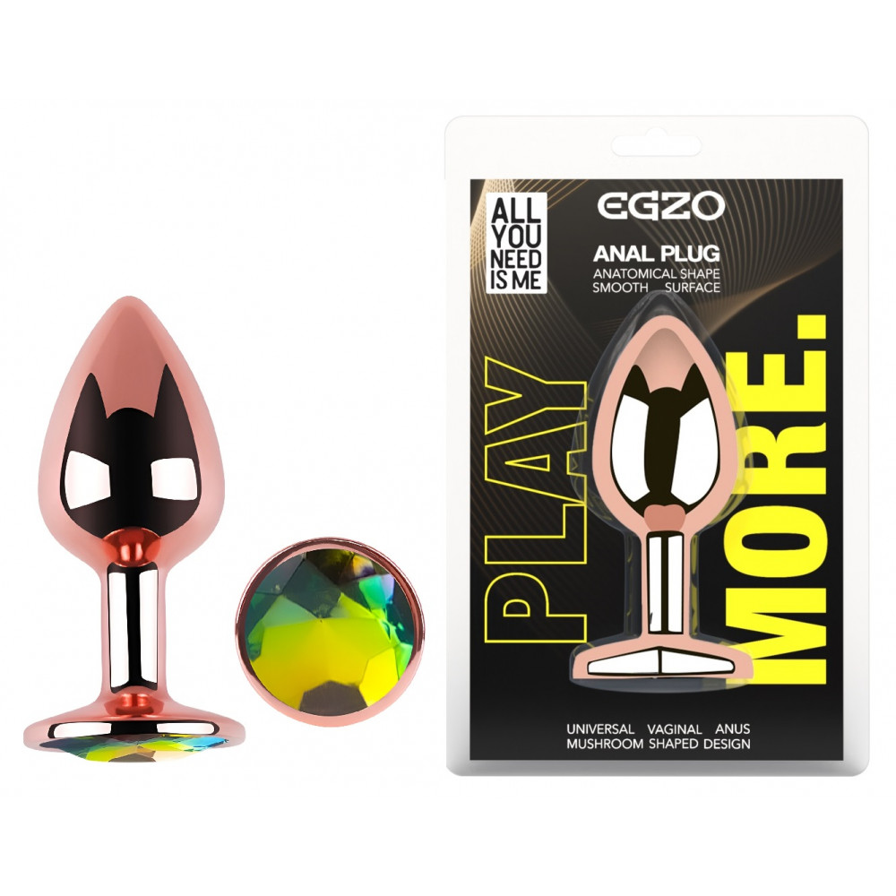 Анальные игрушки без вибрации - Анальная пробка с кристаллом EGZO - Rose Gold Round Plug Rainbow size S