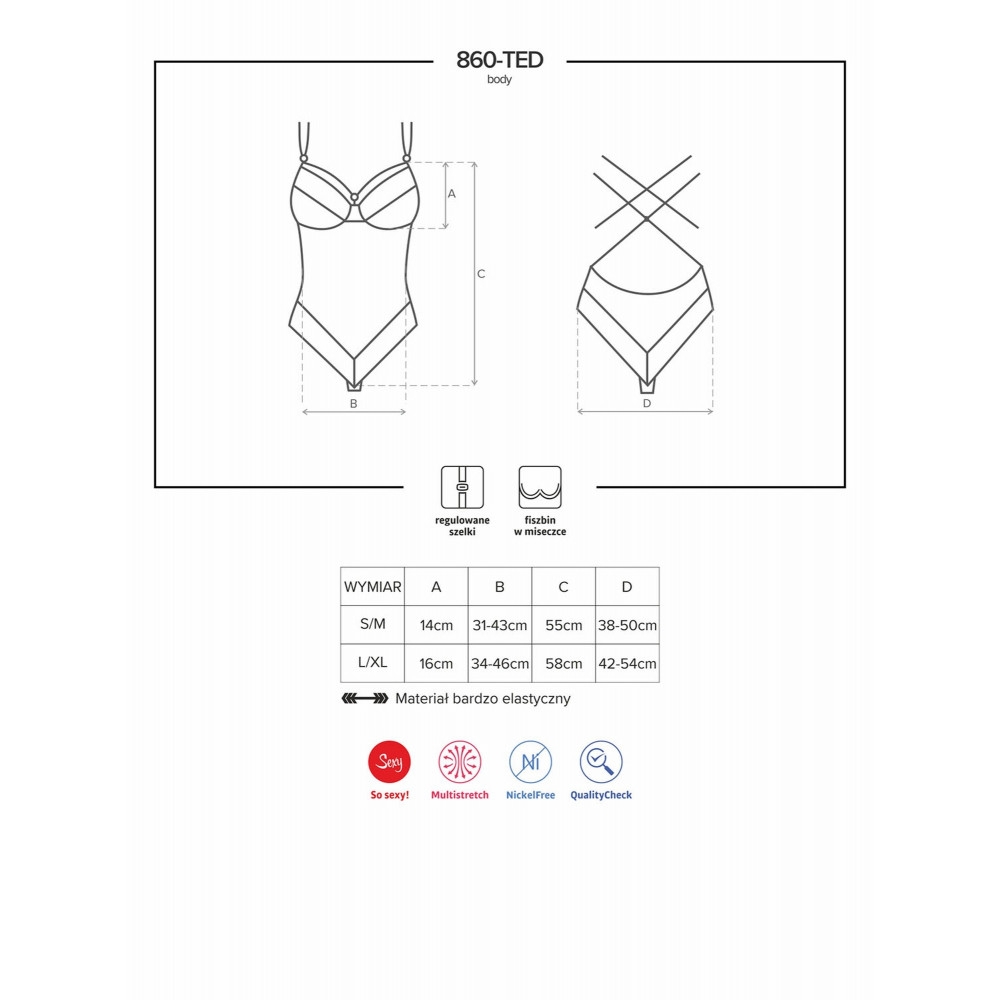 Разное - Боди из полупрозрачной ткани, с узорами из кружева Obsessive 860-TED-1, черный, S/M 6