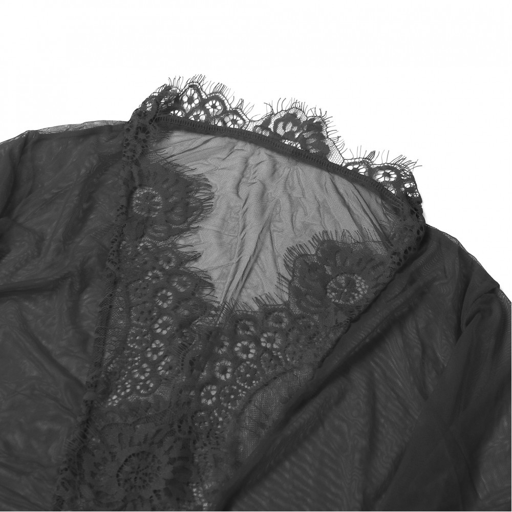 Різне - Халат напівпрозорий Star Night з поясом і мереживом, чорний, M-L 5