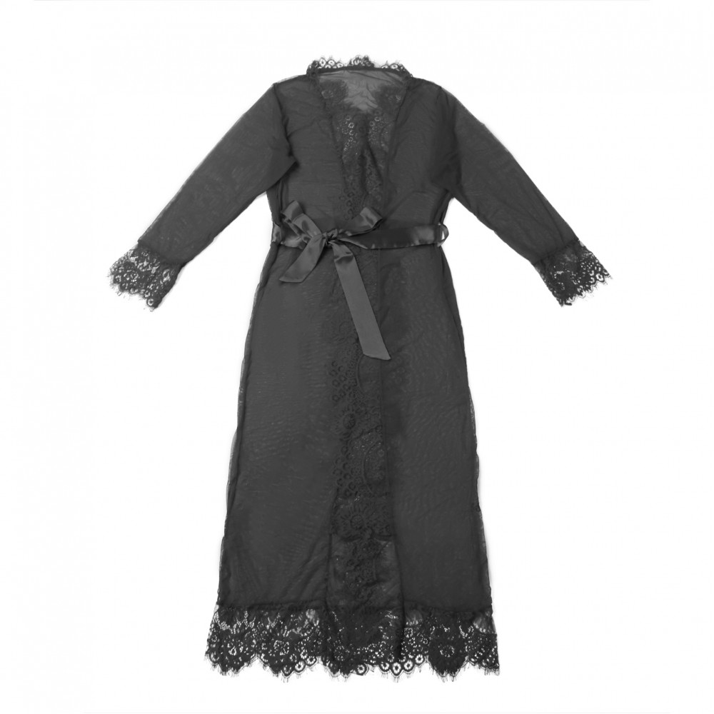 Різне - Халат напівпрозорий Star Night з поясом і мереживом, чорний, M-L 3