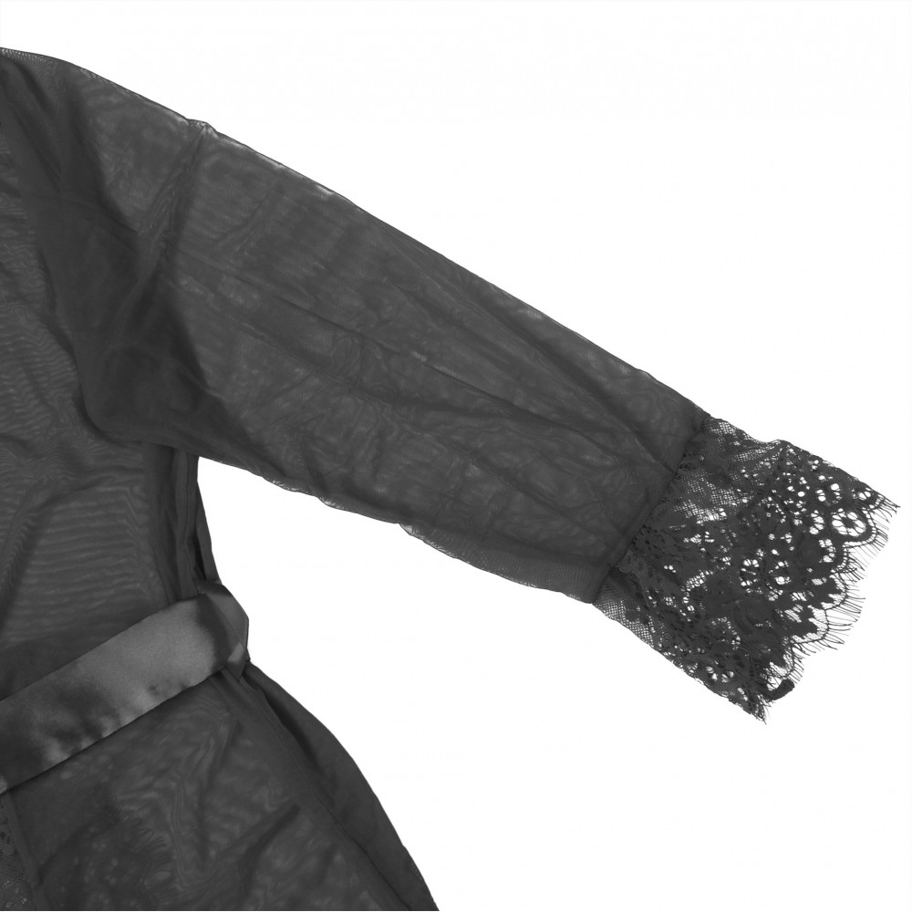 Різне - Халат напівпрозорий Star Night з поясом і мереживом, чорний, M-L 4