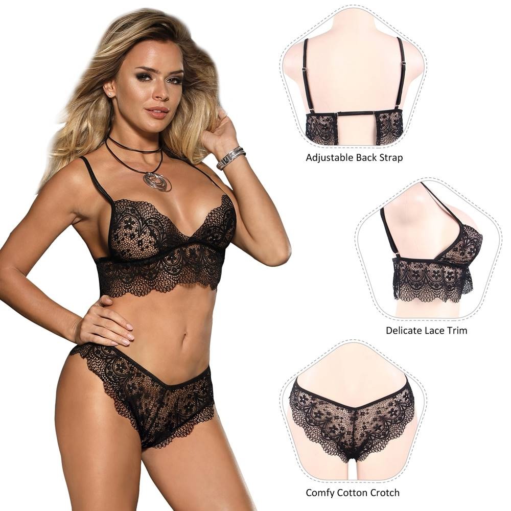 Різне - Комплект мереживної нижньої білизни Star Night чорний, M 3