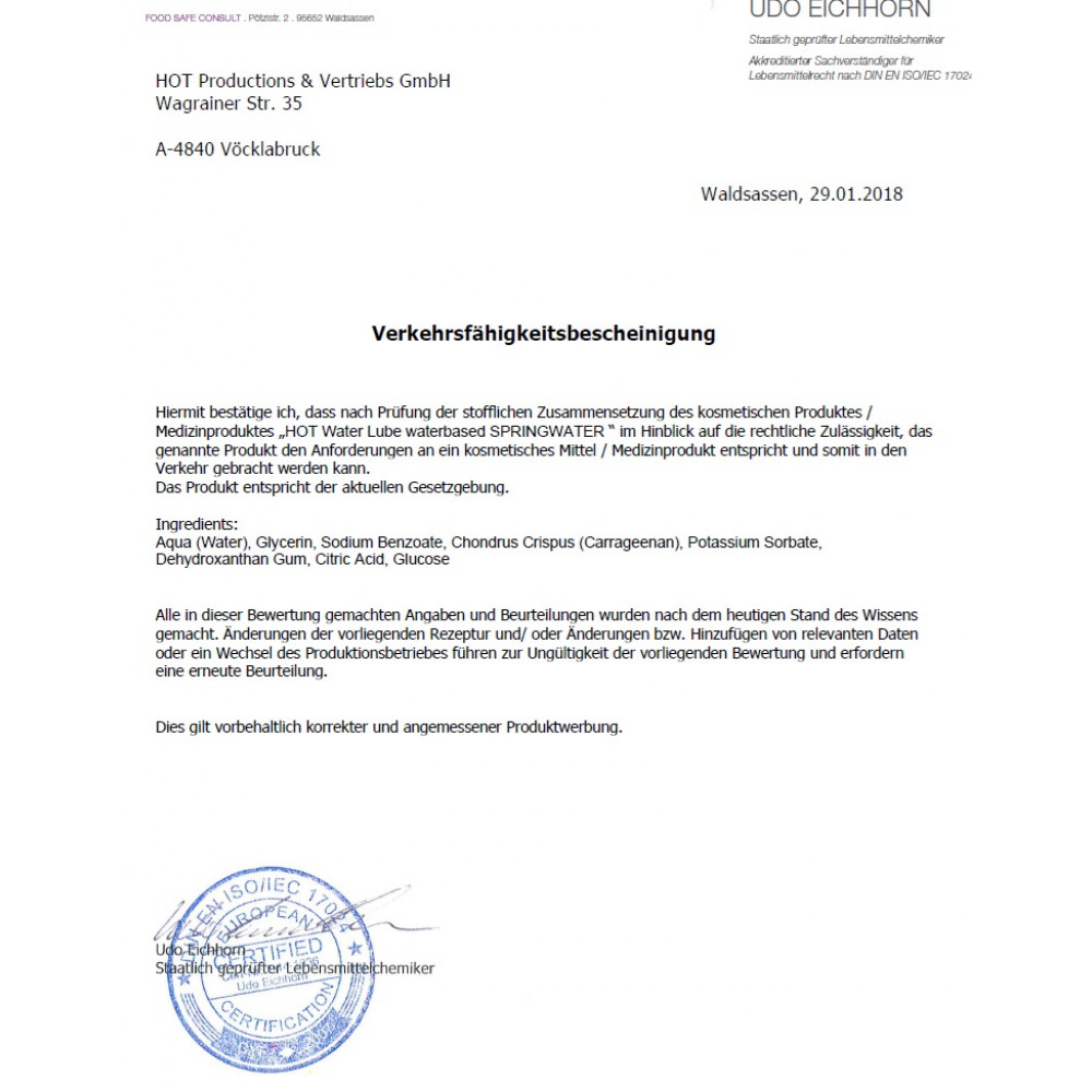 Разное - Лубрикант на водной основе HOT Nature Lube Springwater, 30 мл 2