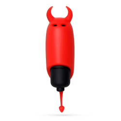 Мини-вибратор вибропуля с насадкой Crushios O-Pet Devil красного цвета, 9.2 х 2.5 см