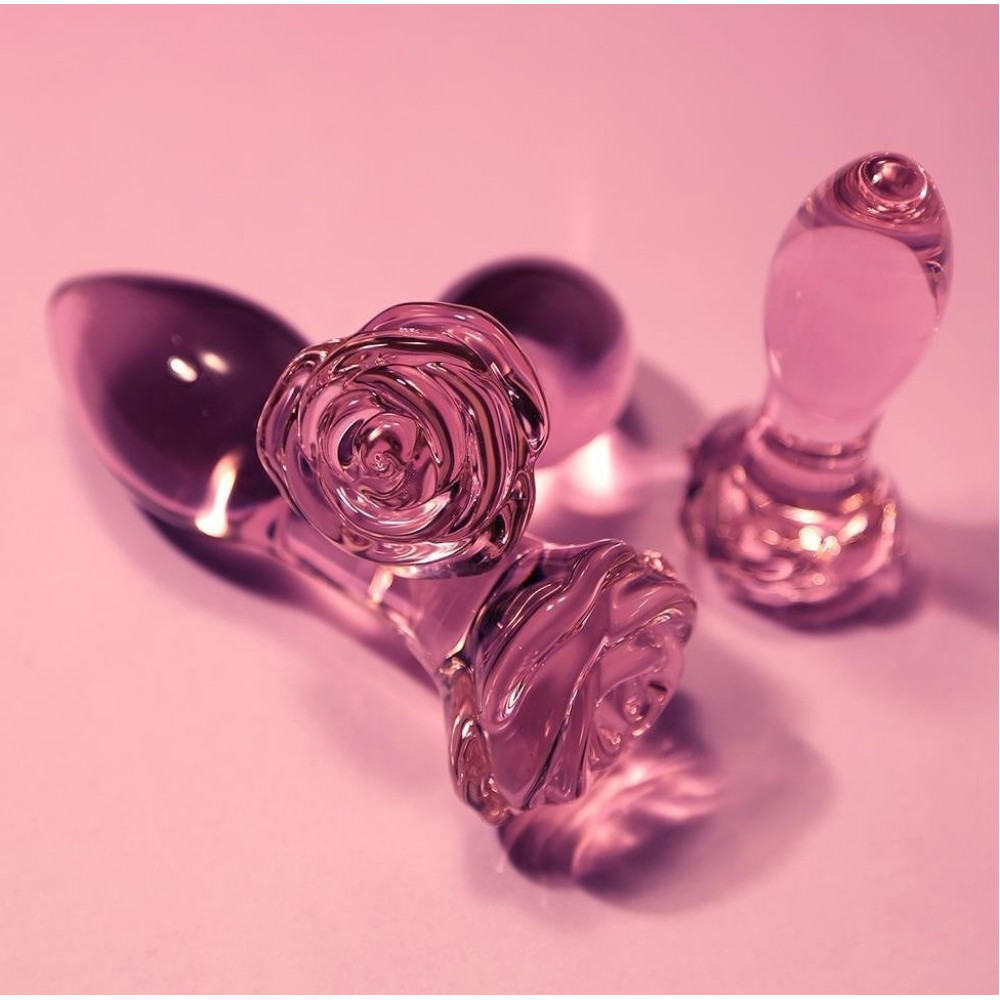  - Набор анальных пробок DreamToys Glaze Glass Rosebud стеклянный, розовый, 3 шт. 3