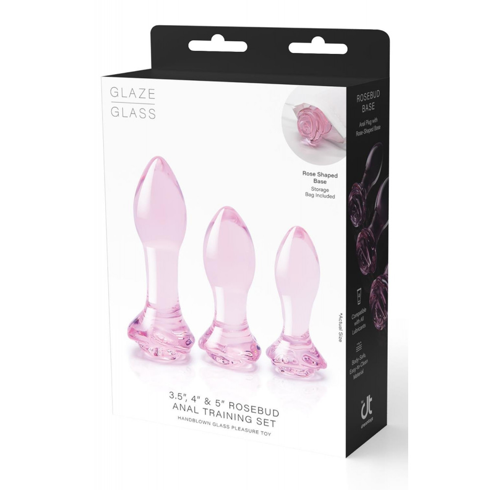  - Набор анальных пробок DreamToys Glaze Glass Rosebud стеклянный, розовый, 3 шт. 6