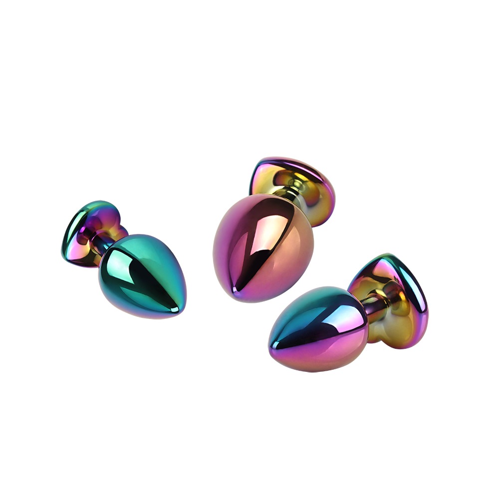 Анальные игрушки без вибрации - Набор анальных пробок разноцветные CHISA MATRIX MONT с разноцветным камнем в форме сердца, 3 шт 3