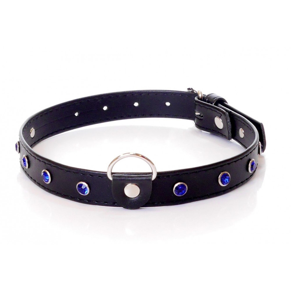 Різне - Нашийник зі штучної шкіри з кристалами Fetish Boss Series - Collar Navy Blue Crystal, BS3300118