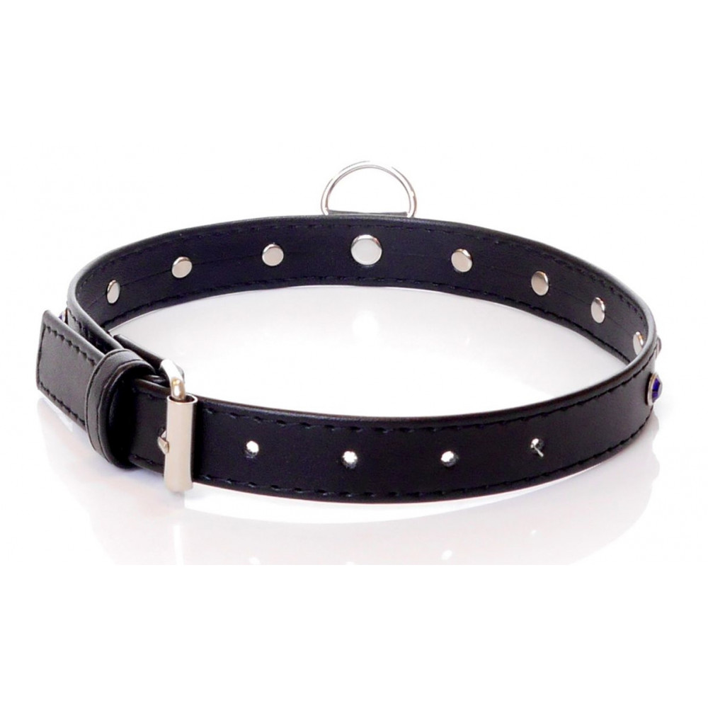 Різне - Нашийник зі штучної шкіри з кристалами Fetish Boss Series - Collar Navy Blue Crystal, BS3300118 1