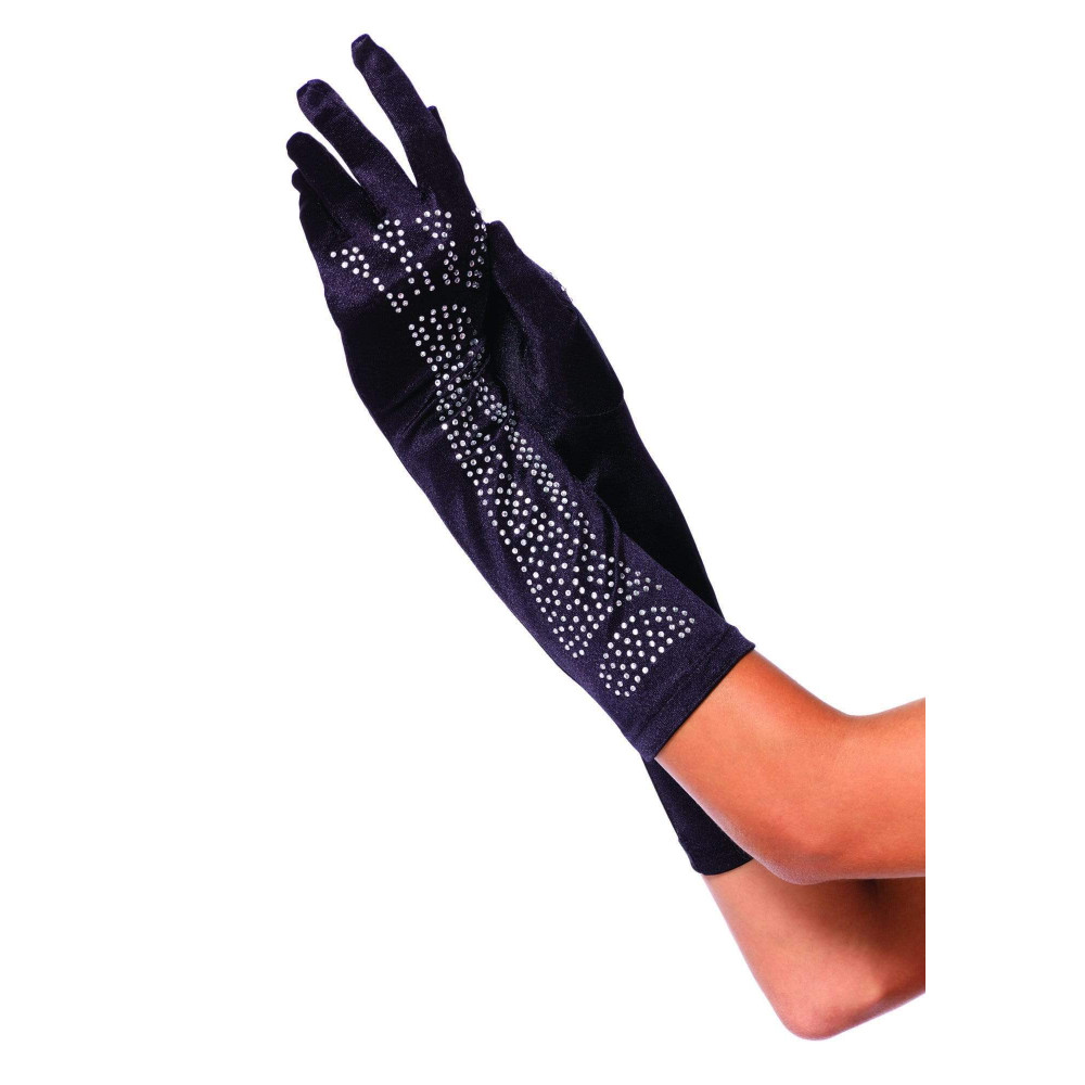  - Перчатки со стразами Skeleton Bone Elbow Length Gloves от Rhinestone Leg Avenue, черные O\S