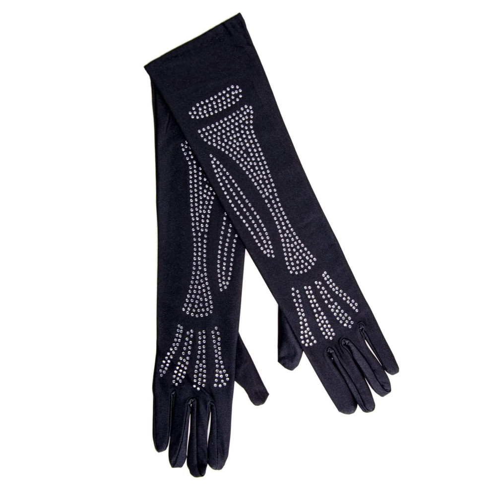  - Перчатки со стразами Skeleton Bone Elbow Length Gloves от Rhinestone Leg Avenue, черные O\S 1