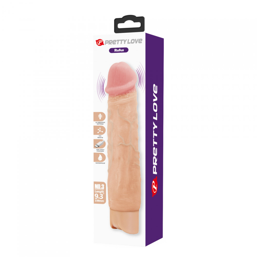 - Перезаряжаемый вибратор реалистик Pretty Love - Rufus Realistic Vibrating Dildo, BW-500082 10