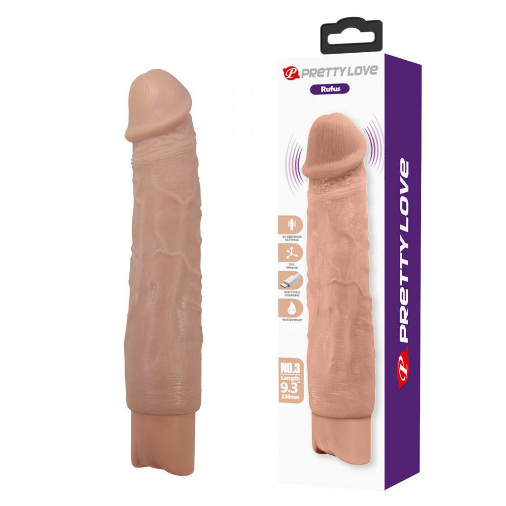 - Перезаряжаемый вибратор реалистик Pretty Love - Rufus Realistic Vibrating Dildo, BW-500082